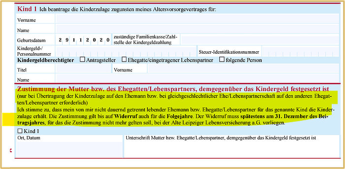 Anspruchsberechtigte Kinderzulage Riester Rente